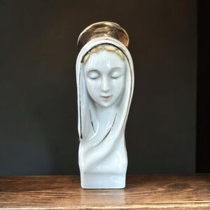 Vintage Porcelain w/ GOLD Trim Virgin Mary Hand Painted 5" Bust